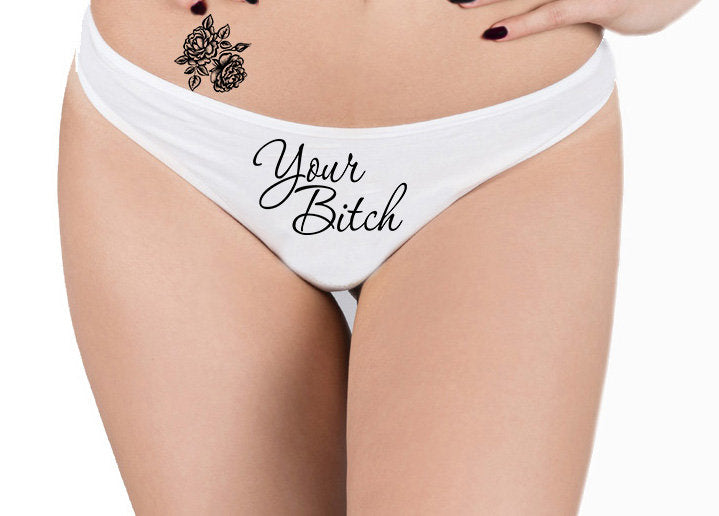 Your Bitch Thong , Fuck This Bitch , Black Sexy Thong Panty,String,Valentine Sexy Gift,Custom Panties,Hotwife Clothing,Gothic Иnscription