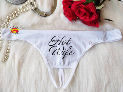 Hot Wife Crotchless Thong - Custom Personalized - Custom Panties-Hotwife Panties Cuckold  Party Bridal Gift Hot Wife Womens  Thong Lingerie