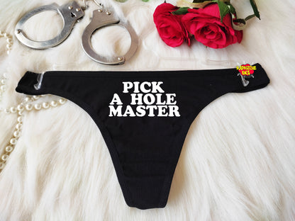 Pick A Hole Master Panties Naughty Lingerie, HotWife Clothing, Slut Thong , Sexy Cotton Panties , Personalized Thongs, Crotchless Thong