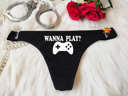 Wanna Play, Crotchless Panty, Fetish Underwear, Naughty Gift For Hotwife, Kinky Slutty Panties, Graphic Panties, Cuckold Lingerie, DDLG