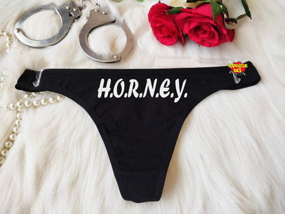 Horney Black Sexy Thong Panty,G-String,Cum Personalized Thong,Custom Panties,Gift For Her,Valentines Gift for Hot Wife