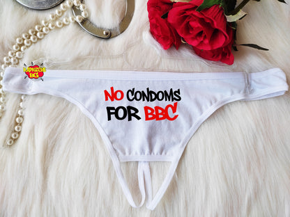 No Condoms For BBC Thong Panties,Black Sexy Crotchless Panties,G-String,Custom Personalized Panties,Sexy Gift for HotWife,Big Black Cock