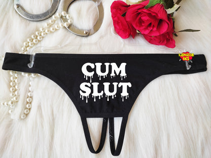 Cumslut Thong, Crotchless Panty, Fetish Underwear, Naughty Gift For Hotwife, Kinky Slutty Panties, Graphic Panties, Cuckold Lingerie, DDLG