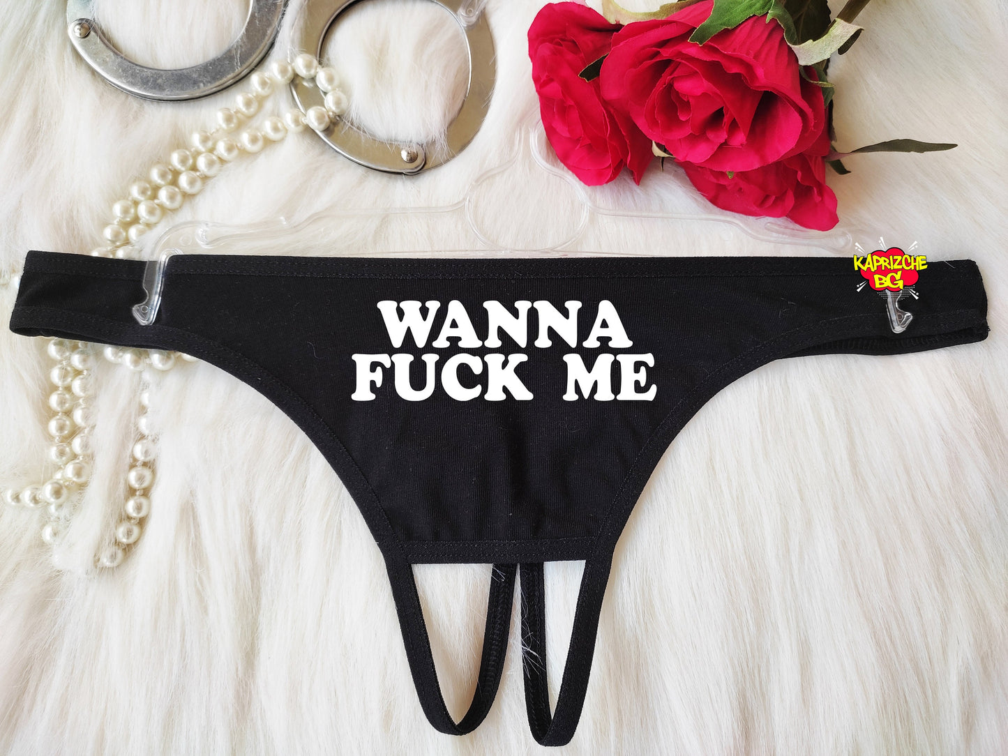 Wanna Fuck Me Thong , Custom Crotchless Panties , Erotic Underwear , Naughty Panty , Hotwife Fetish Lingerie , Submissive Thong ,Kinky Thong