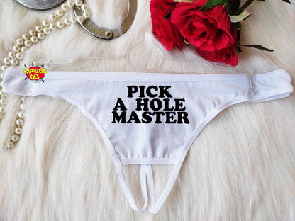 Pick A Hole Master Panties Naughty Lingerie, HotWife Clothing, Slut Thong , Sexy Cotton Panties , Personalized Thongs, Crotchless Thong