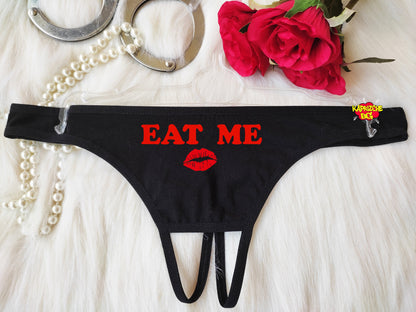 Eat Me Panties, Pussy Panties, Open Crotch Thong, Sexy Outfits, Sex Gift For Her, Slut Panties, Lingerie For Sex,See Through Thong