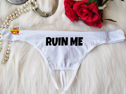 Ruin Me Panties, Crotchless Panty, Fetish Underwear, Sex Gift For Her, Kinky Slutty Panties, Cuckold Lingerie, See Through Thong,Open Crotch