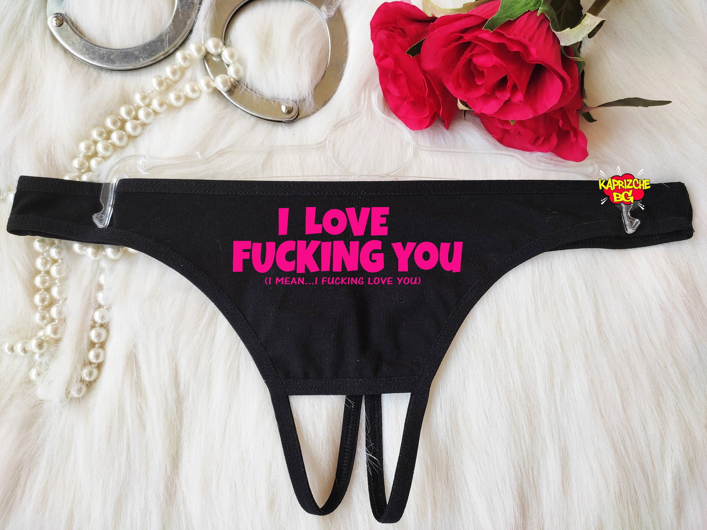 I Love Fucking You Thong, Naughty Crotchless Panties, Hotwife Thong Fuck Me Panties, Sexy Cotton Lingerie, Slutty Clothing, Fuck Me Panties