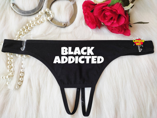 Black Addicted, Crotchless Panty, Fetish Underwear, Naughty Gift For Hotwife, Kinky Slutty Panties, Graphic Panties, Cuckold Lingerie, DDLG