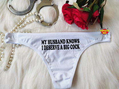 My Husband Knows,Black Sexy Thong Panties,Kinky Panties, Naughty Panty,Submissive ,DDLG,BDSM Panties,BBC Only ,Queen Of Spades, V Day gift