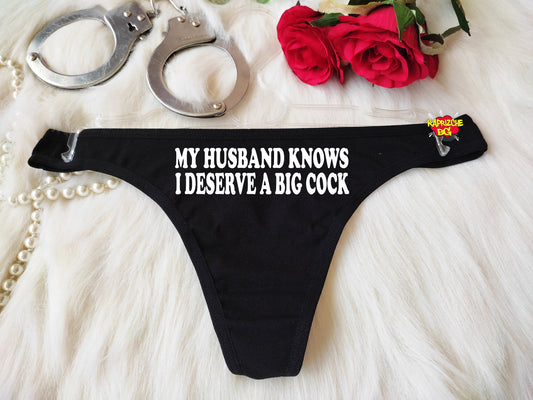 My Husband Knows,Black Sexy Thong Panties,Kinky Panties, Naughty Panty,Submissive ,DDLG,BDSM Panties,BBC Only ,Queen Of Spades, V Day gift