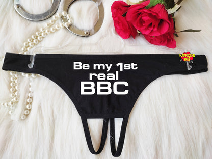 Be My First BBC,Sexy Crotchess Thong, Black Big Dick , Mature BDSM Panties, Whore Panties, Erotic G-String  ,Naughty Lingerie, Kinky Panties