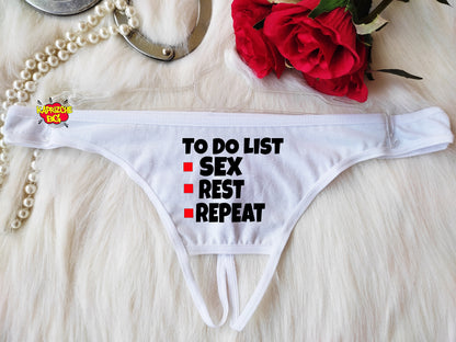 To Do List Sex Panties, Crotchless Panty, Fetish Underwear, Naughty Gift For Hotwife, Kinky Slutty Thong, Graphic Tanga, Cuckold Lingerie