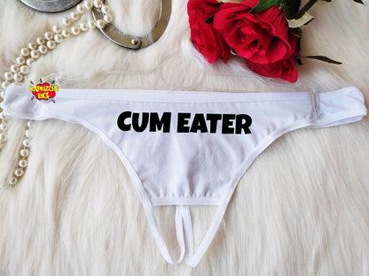 Cum Eater Thong Panties Sperm Panties HotWife Clothing BDSM Crotchless Fetish Underwear Whore Clothes Kinky Slutty Panties Valentine Gift