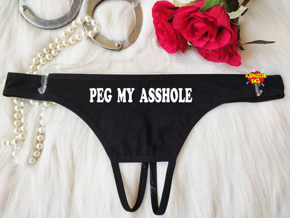 Peg My Asshole QoS Crotchless Thong Panties Queen Spades Valentine Hot Wife Slutwear Slutty Lingerie Whore Clothes Fetish Underwear