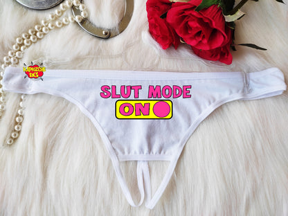 Slut Mode On Thong Panties Black Sexy Thong Panties G-String Anal Queen Thong Naughty Kinky Panties Gift For Her Gift for Hot Wife