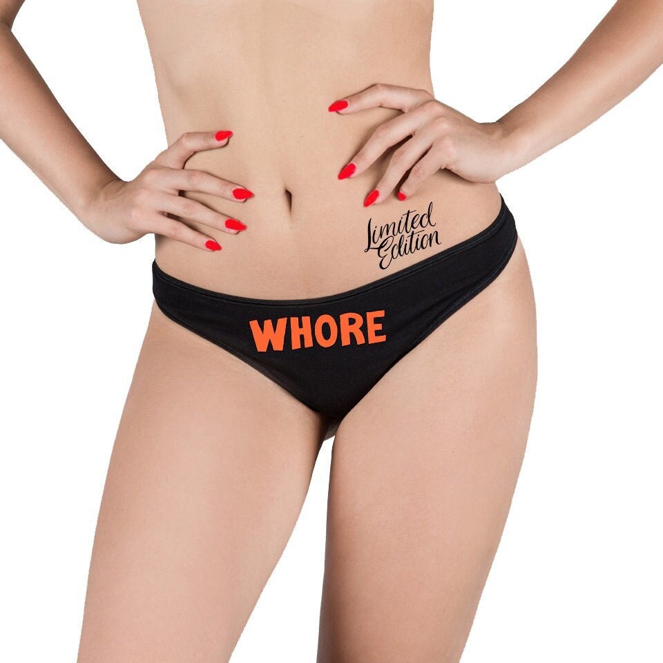 Whore Open Thong, Hotwife Lingerie, Provocative G-String, Personalized Briefs, See Through Crotchless, Slutty Underthings, Sexy Gift For Her