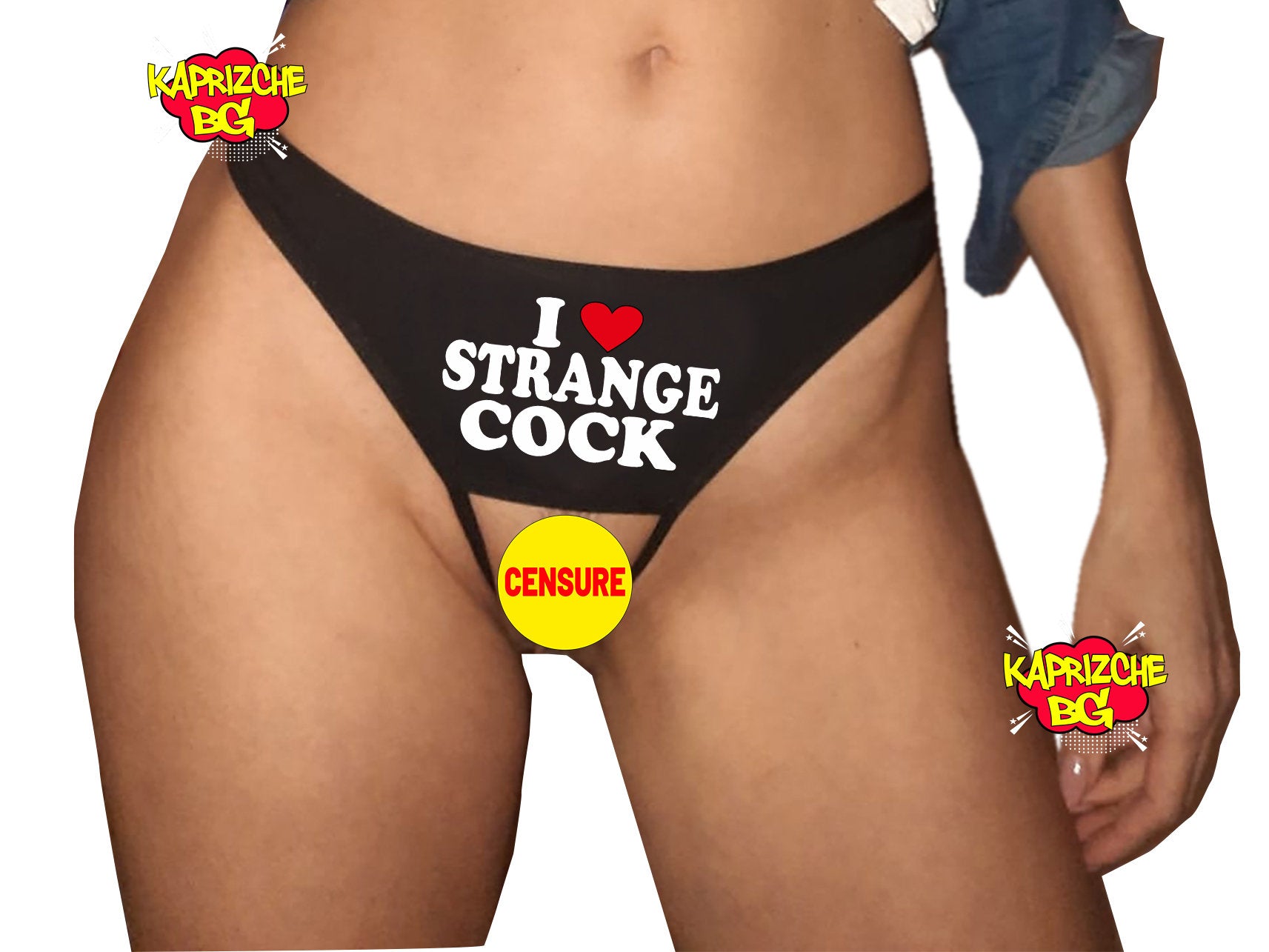 I Love Strange Cock Sexy Crotchless Panties, Hot Wife Clothing , Kinky Panties , Open Crotch Thong , Cuckold Panties , Naughty Lingerie