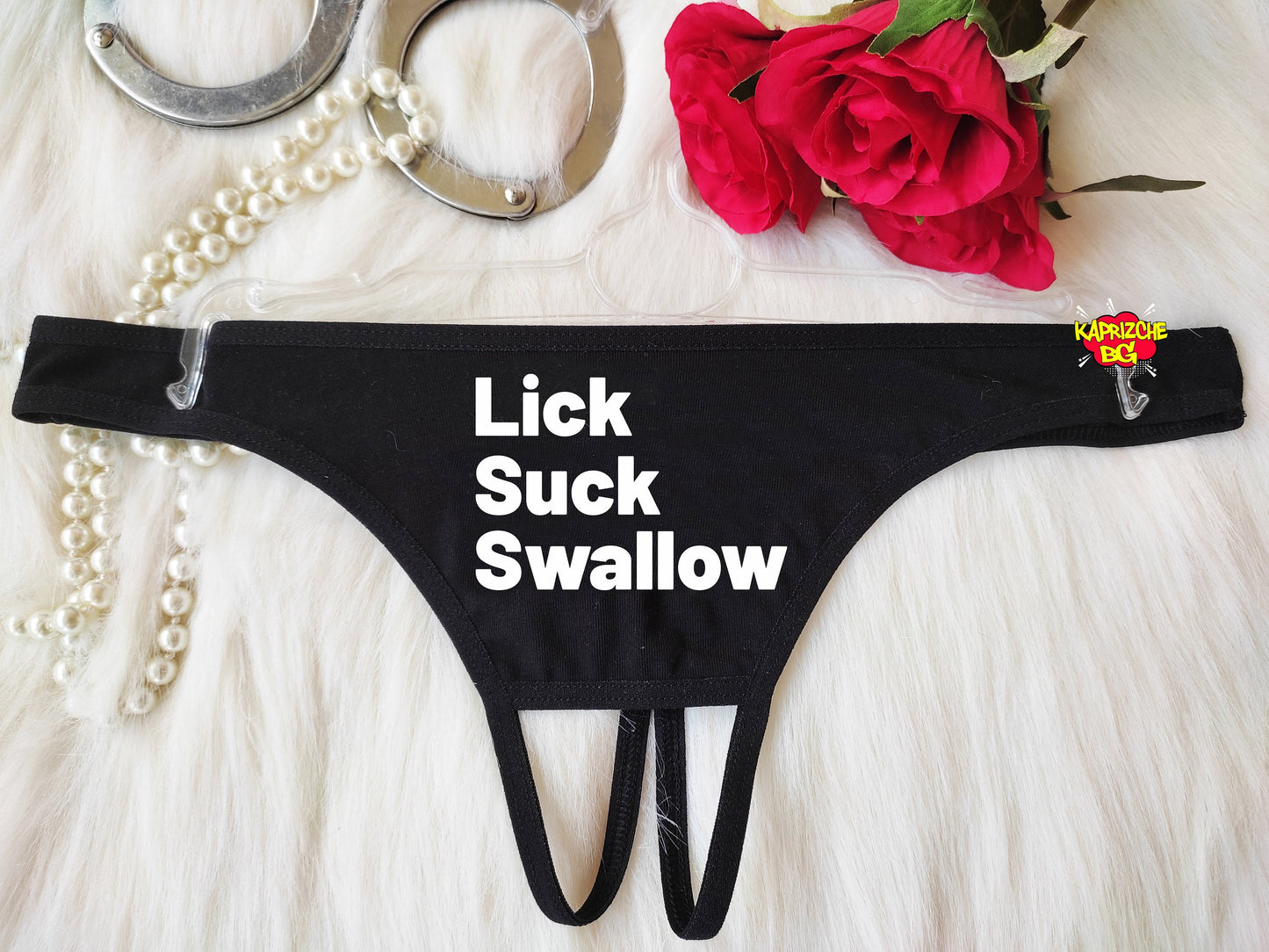 Lick Suck Swallow Crotchless Thong,Naughty Sexy Panties, Lingerie For Sex, See Through Thong, Open Crotch Thong, Sex Gift For Her, Hotwife