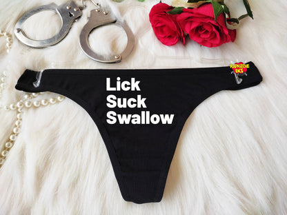 Lick Suck Swallow Crotchless Thong,Naughty Sexy Panties, Lingerie For Sex, See Through Thong, Open Crotch Thong, Sex Gift For Her, Hotwife