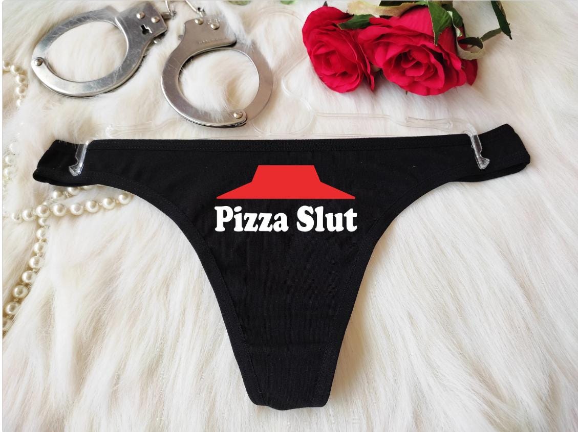 Pizza Slut Panties, Crotchless Sexy Thong, Erotic Underwear, Submissive Lingerie, Naughty Panty, Open Crotch Tanga, Sexy Gift For Girlfriend