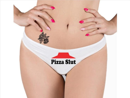 Pizza Slut Panties, Crotchless Sexy Thong, Erotic Underwear, Submissive Lingerie, Naughty Panty, Open Crotch Tanga, Sexy Gift For Girlfriend