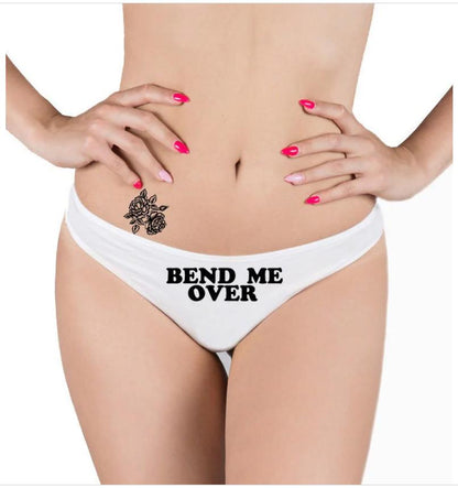 Bend Me Over Thong, Black Sexy Thong Panties, Open Crotch ,Custom Personalized Tanga, Sexy Gift For Her, Lewd Sluty Lingerie, Raunchy String