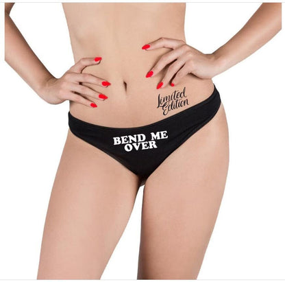 Bend Me Over Thong, Black Sexy Thong Panties, Open Crotch ,Custom Personalized Tanga, Sexy Gift For Her, Lewd Sluty Lingerie, Raunchy String