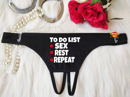 To Do List Sex Panties, Crotchless Panty, Fetish Underwear, Naughty Gift For Hotwife, Kinky Slutty Thong, Graphic Tanga, Cuckold Lingerie