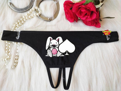 Snow Bunny Open Thong, Naughty Panties, QOS Crotch Thong, DDLG Clothing, Slutty  Funny Submissive Thong Panties, Sexy Gift, Cuckold Lingerie