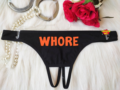 Whore Open Thong, Hotwife Lingerie, Provocative G-String, Personalized Briefs, See Through Crotchless, Slutty Underthings, Sexy Gift For Her