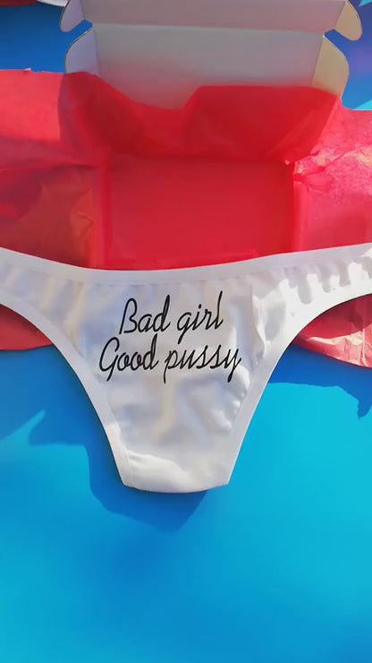 Bad Girl Good Pussy Panty,Black Sexy Thong Panty,G-String,Valentine Sexy Gift,Custom Panties, Sex Gift For Her, Valentines Gift for Hot Wife